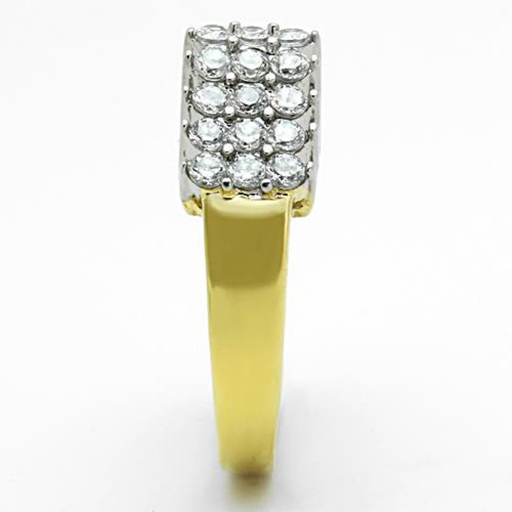 ARTK1376 Stainless Steel 316 Two Tone I.p. Cubic Zirconia Cocktail Fashion Ring Size 5-10